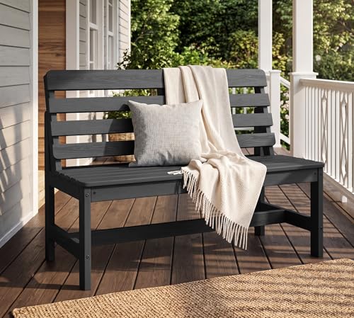 SERWALL Armless Outdoor Bench, All Weather HDPE Porch Bench, 1 Pack, Grey - color: Grey