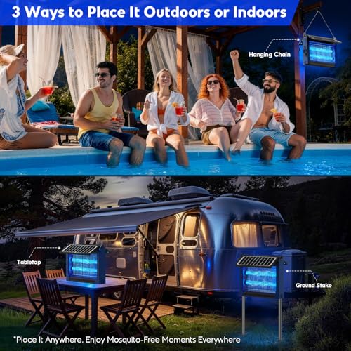 Solar Bug Zapper Outdoor, 4500V Mosquito Zapper with Dual Solar Panels - color: Blue