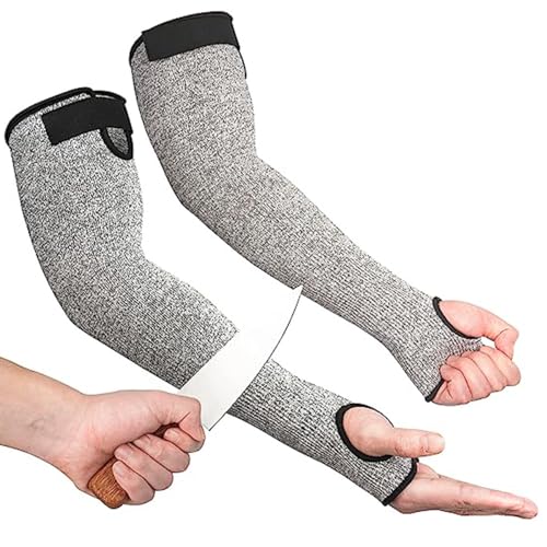 Cut Resistant Farmers Sleeves with Thumb Hole - Arm Protectors for Thin Skin and Bruising, Suitable for Gardening, Welding - color: Grey