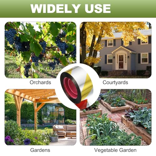 MECCANIXITY 196ft Long 1" Wide Yellow/Silver Dual Side Reflective Holographic Flash Bird Scare Tape Ribbon to Keep Birds Away, Hang Tie on Garden Farm Orchards Balcony Patio Yard Fence - color: Yellow Silver, size: 196.8ft x 0.94in