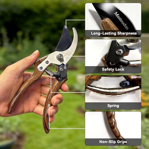 Bypass Pruning Shears with 5/8-Inch Cut Capacity, Sharp SK5 Blade Garden Pruners for Flowers, Shrubs & Branches - style: Wood Grain