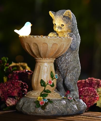 Nacome Solar Cat Statues for Garden Decor: IP65 Waterproof Resin - color: Gray