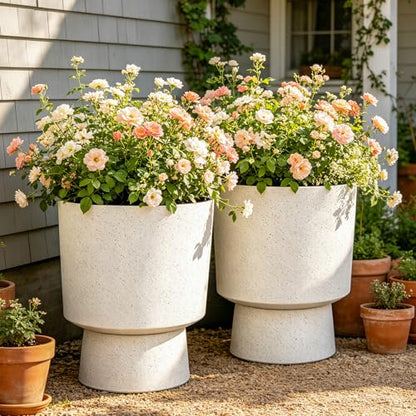 2-Pack 16.75" White Terrazzo Urn Planters with Detachable Bases - color: 16.8"h-sand White