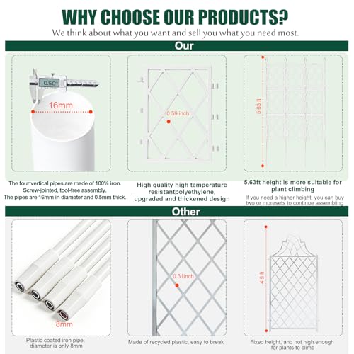 WellSign 63 Inch Metal Pipe Garden Trellis for Climbing Plants Outdoor - color: White