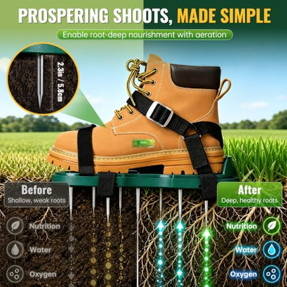 Lawn Aerator Shoes, Adjustable Strap, Double Layer Spiked Sole, Spring Base, Soil Yard Aerator Tool for Aerating Patio Garden