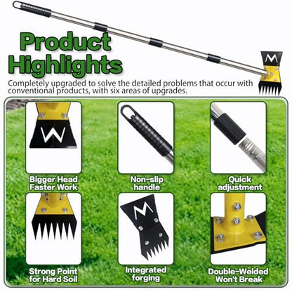 2-in-1 Garden Hoe and Weed Puller Rake 60 Inch Spring Steel Head