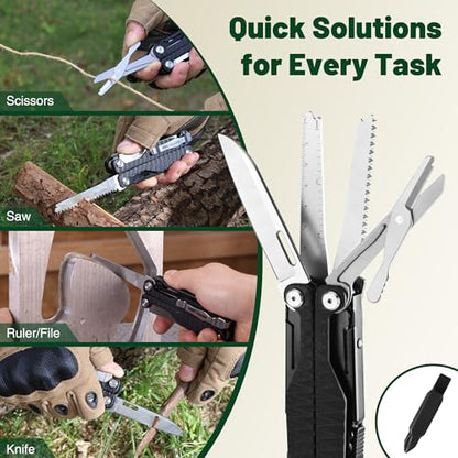 MOSSY OAK 17-in-1 Multitool Pliers, CNC-Machined Steel, G10 Handle - color: 17-in-1, Black