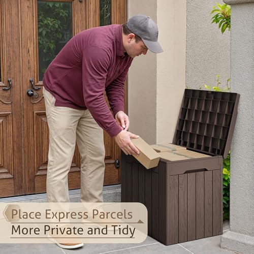 Flamaker 2 Pack Deck Box 31 Gallon Waterproof Resin Storage Box with Lid - color: Deep Brown, size: 31 Gallon-2 Pack