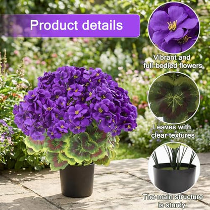 lovemoon 2 Pcs Geranium Potted Artificial Flowers, Purple, 19" - color: Purple