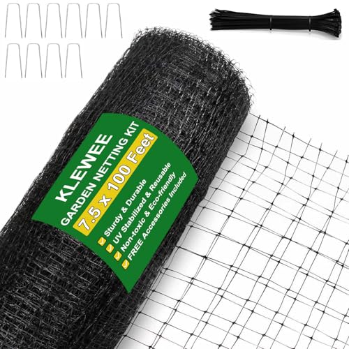 KLEWEE Bird Netting, 7.5 x 100 FT Heavy Garden Netting Deer Netting Fence - size: 7.5 x 100 FT