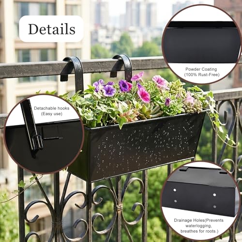 6 Pack 12" Outdoor Metal Balcony Fence Railing Planters, Rectangular Black - color: Rectangular-black