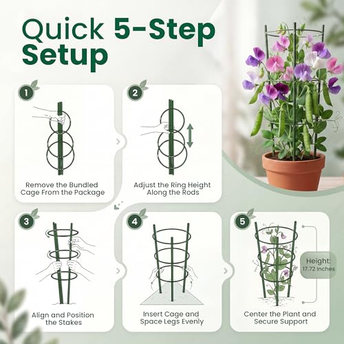 4 pcs 18" Round Tomato Cages for Garden - Metal Small Tomato Cages for Pots