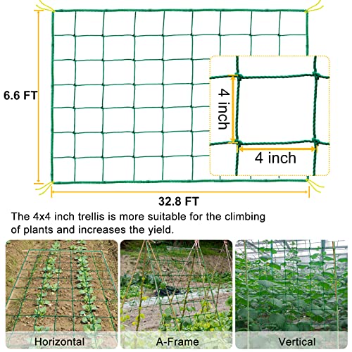 Garden Trellis Netting for Climbing Plants Outdoor, Plant Netting for Cucumber, Tomato, 6.6x32.8 FT Trellis Net with 4x4 Inch Mesh as Vegetable Netting for Grape, Bean,Growing Pea,w/Plant Clips - size: 6.6x32.8 FT