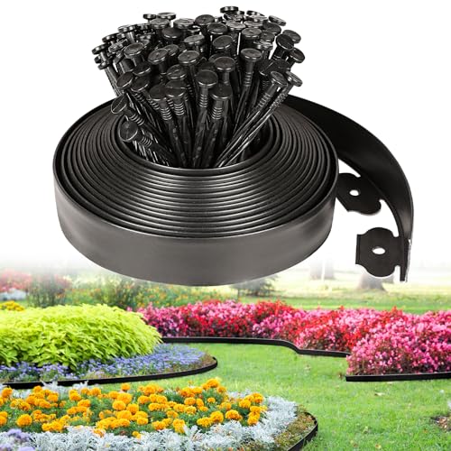 JERIA 2 Inch Tall 33 FT Garden Edging Kit with 45pcs Spikes, Plastic Edging for Landscaping - size: 2IN x 33FT