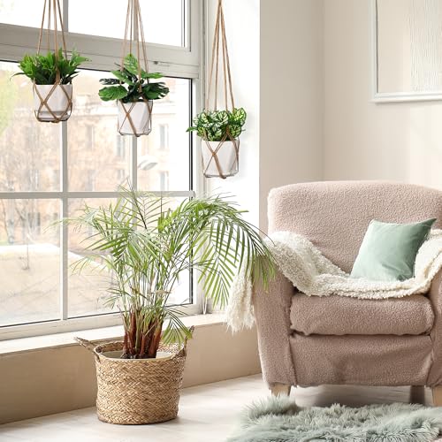 YIBOT Macrame Plant Hanger Indoor 35 Inch Hanging Planter Basket Brown 2Pc - color: Brown, size: 35+35Inch
