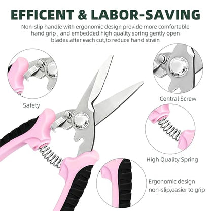 EWPJDK 3 Pack Garden Pruning Shears Scissors Clippers Stainless Steel(Pink) - style: Pink