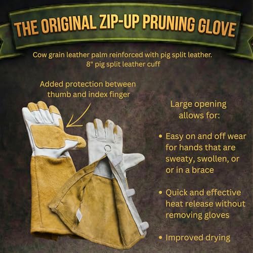 OGRE Zip-Up Rose Pruning Gloves, Long Leather Thorn Protection - size: Large