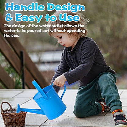 Blue Metal Watering Can, 1.5L for Kids Comfort Handle - color: Blue