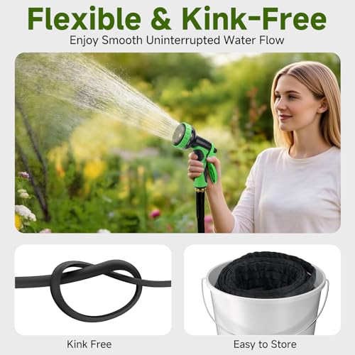 Garden Hose 25 FT, High-Pressure Water Hose with 10 Spray Nozzles - size: 25FT