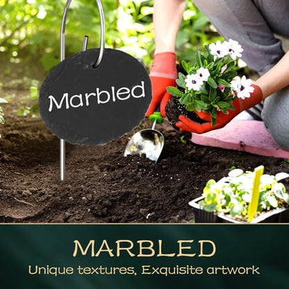 10-Pack Marble Oval Garden Markers,Weatherproof Metal Plant Labels Large Planting Seedling Stake Signs, for Seedlings Herbs Vegetable Greenhouse Gifts with White Marker Pen Labels - color: Marble Oval