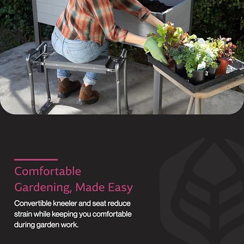 Yard Butler Garden Kneeler and Seat, Foldable Stool, Silver and Black