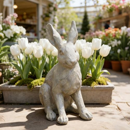 DiliComing Rabbit Garden Statue 12 Inch Grey Resin Bunny Yard Decor - color: Gray 1