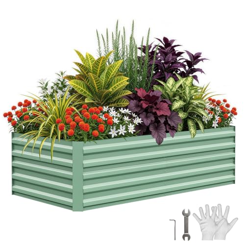 Garvee 6x3x2ft Galvanized Raised Garden Bed Outdoor,Rust-Resistant Raised Garden Beds for Gardening, Easy Assembly Outdoor Garden Box & Planters,Green - color: Green-rect., size: 6x3x2ft