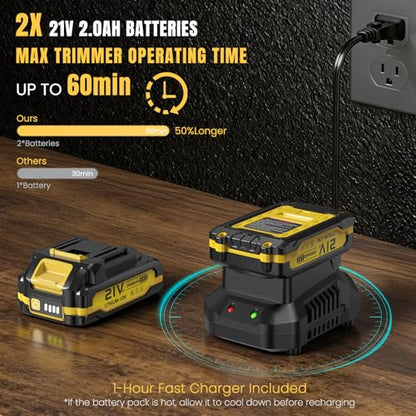 Hedge Trimmer Cordless 22" - 2 x 21V Batteries & Fast Charger, Easy to Use - color: Yellow