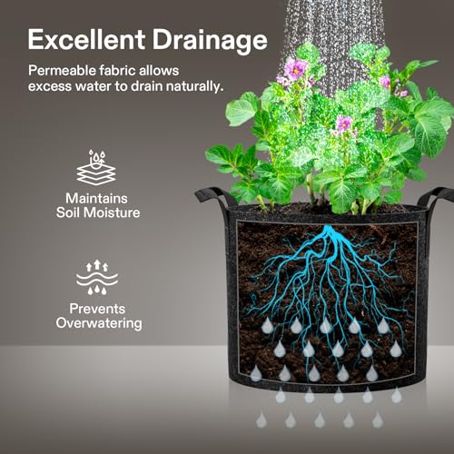 VIVOSUN 5-Pack 30 Gallon Plant Grow Bags Fabric Pots with Handles - color: Black, size: 30 Gallons