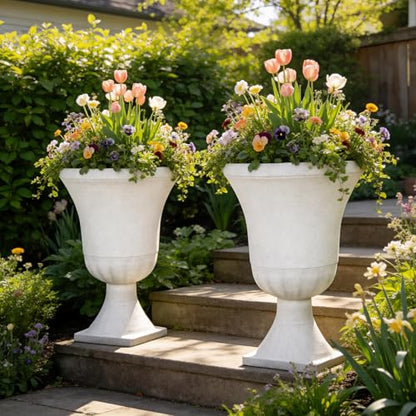 22" Tall Urn Planters Set of 2 Large Flower Pots, Indoor Outdoor Use - color: 22"h-white Terrazzo