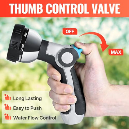 YAMATIC Heavy Duty Garden Hose Nozzle, 8 Adjustable Spray Patterns, 1PCS - style: Thumb Control-8 Spray Patterns
