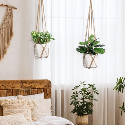 YIBOT Macrame Plant Hanger Indoor 35 Inch Hanging Planter Basket Brown 2Pc - color: Brown, size: 35+35Inch