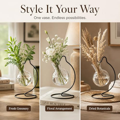 Plant Propagation Station, Plastic Vase with Metal Stand, Clear Plastic Hanging Vase, Hydroponic Planter for Office Home Wedding Tabletop Decoration (4)