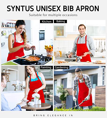 Syntus Apron for Men Women, Adjustable Cooking Kitchen Apron with 2 Pockets - color: Basic Red, style: 2 Polyester
