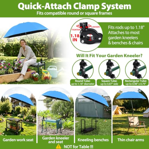 Garden Kneeler Umbrella with Clamp,42” Canopy, UPF50+ Sun Protection - color: Blue