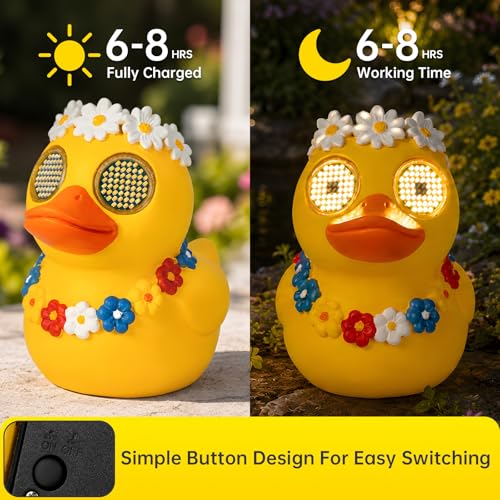 Solar Duck Garden Statue，Outdoor Duck Decor with Solar Moving Led Eyes
