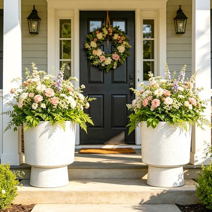Autodaya 16.75" Urn-Style Planters Set of 2, White Terrazzo Pedestal - color: 16.8"h-white Terrazzo