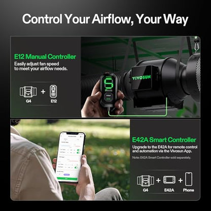 VIVOSUN G4 4" Inline Fan &Cycle Mode Speed Controller, 195 CFM Aerozesh Fan - color: Black Basic, size: 4"