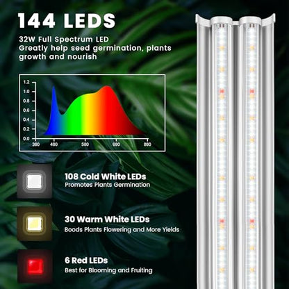 Wolezek 2FT T5 Grow Lights for Seed Starting with Timer, 32W Full Spectrum