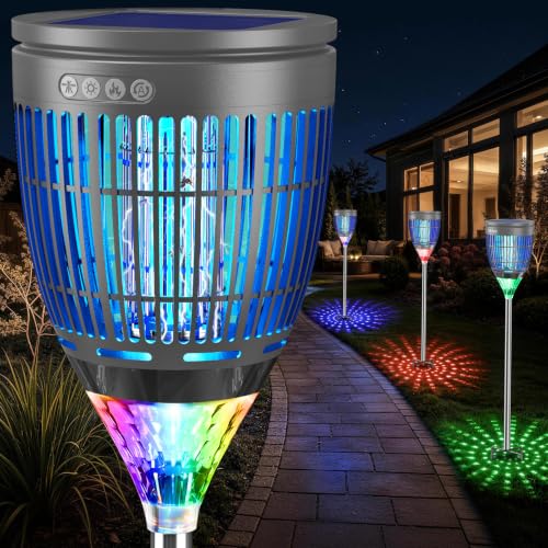 All‑in‑1 Solar Bug Zapper Outdoor, Electric Mosquito Killer Insect Trap - color: Gray