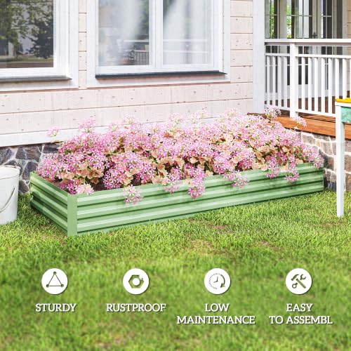 Outsunny 8' x 3' x 1' Galvanized Raised Garden Bed, Light Green - color: Light Green
