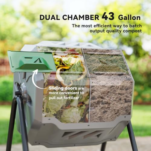 Outsunny Tumbling Compost Bin 360° Dual Chamber 43 Gallon, Light Gray - color: Light Gray