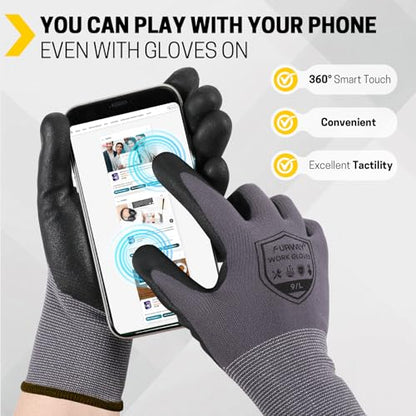 FURWEY Work Gloves, 16/32Pairs Nitrile, Seamless Nylon Knit - color: Black Gray, size: Small