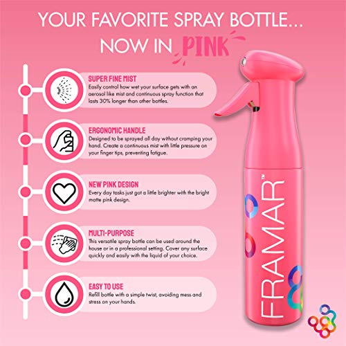 FRAMAR Premium Hair Mister Spray Bottle, Continuous Spray Bottle For Hair - color: Pink