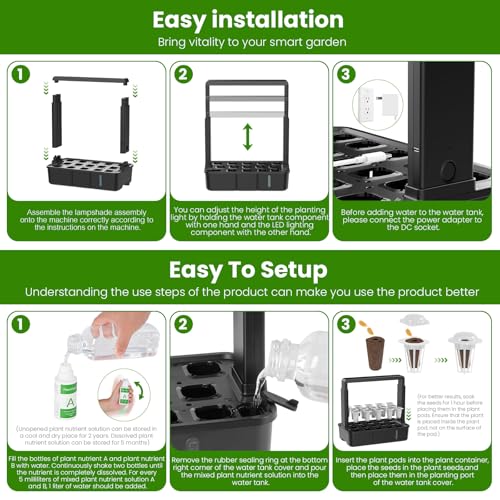 15 Pods Hydroponics Growing System Indoor Garden with LED Grow Light