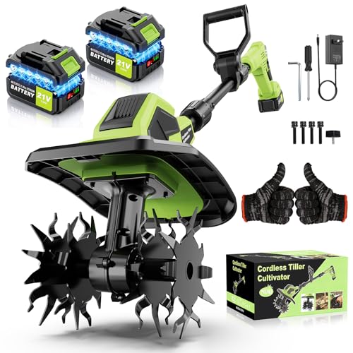 6000mAh Brushless Cordlees Tiller for Gardening,9" Width 7" Depth