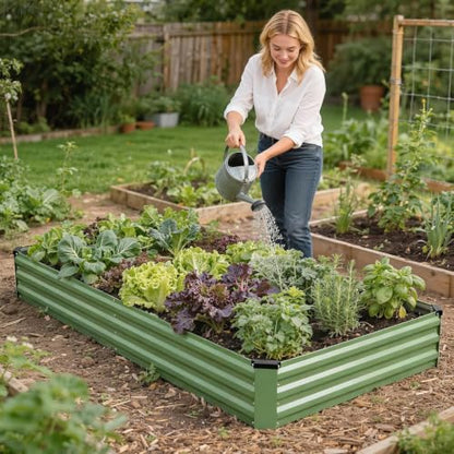 G GOOD GAIN 2Pcs Galvanized Raised Garden Bed 8x4x1ft for Herbs, OliveGreen - color: Olive Green