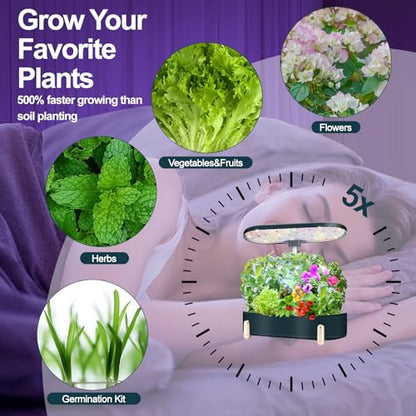 Indoor Garden Hydroponics Growing System12 Pods Plant Germination Kit Aeroponic Herb Vegetable Growth Lamp Countertop with LED Grow Light Hydrophonic Planter Grower Automatic Water Circulation (Green) - color: Green