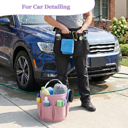 Cleaning Apron, Cleaning Caddy & Household Cleaning Storage Organizer Set - color: Pink+black