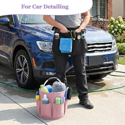 Cleaning Apron, Cleaning Caddy & Household Cleaning Storage Organizer Set - color: Pink+black